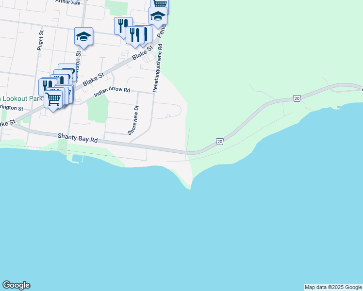 map of restaurants, bars, coffee shops, grocery stores, and more near 8 Colborne Street in Barrie