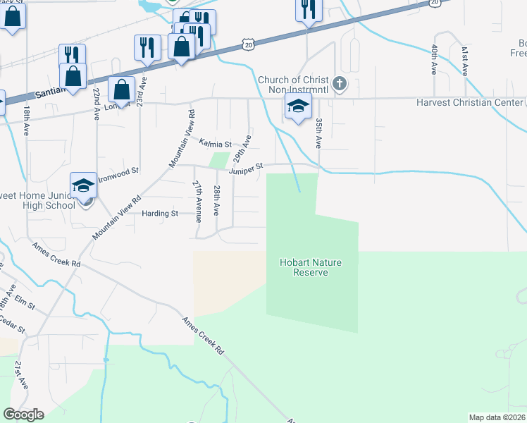 map of restaurants, bars, coffee shops, grocery stores, and more near 2990 Harding Court in Sweet Home