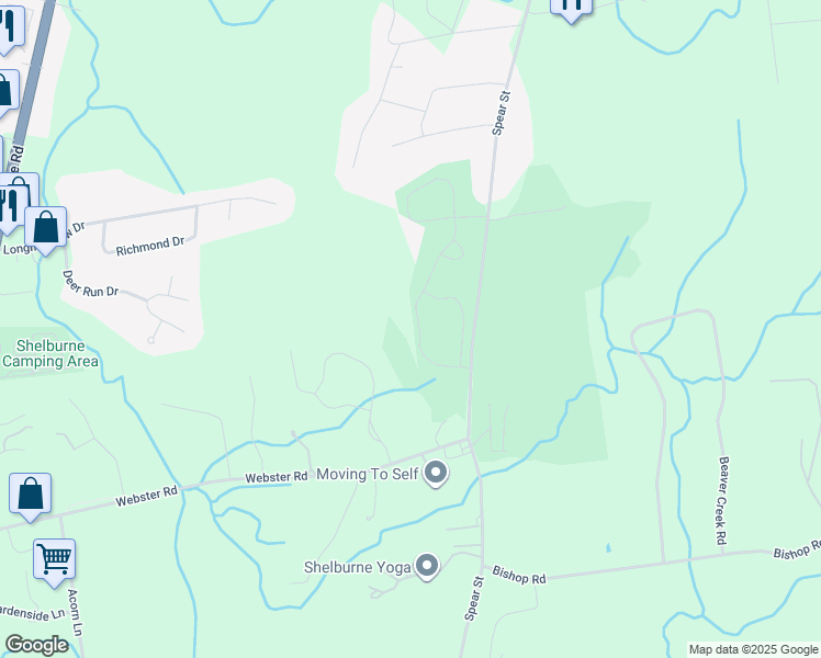 map of restaurants, bars, coffee shops, grocery stores, and more near 155 Elmore Street in Shelburne