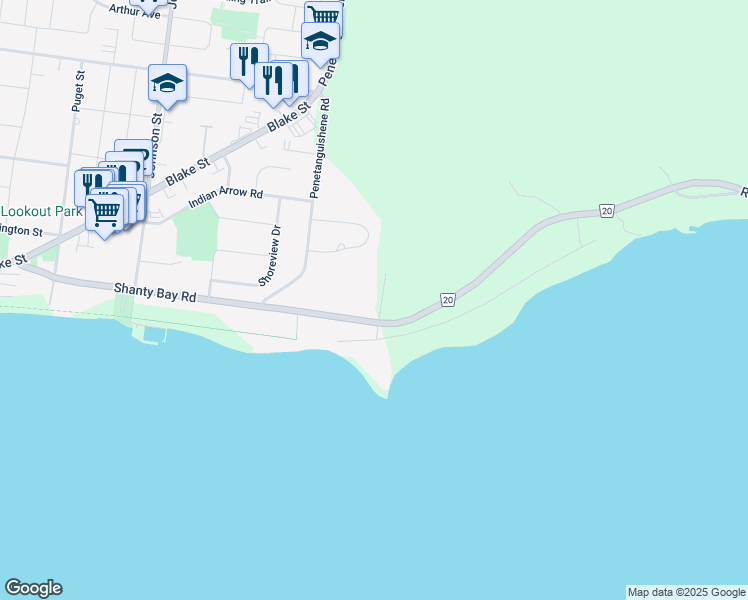 map of restaurants, bars, coffee shops, grocery stores, and more near 8 Colborne Street in Barrie