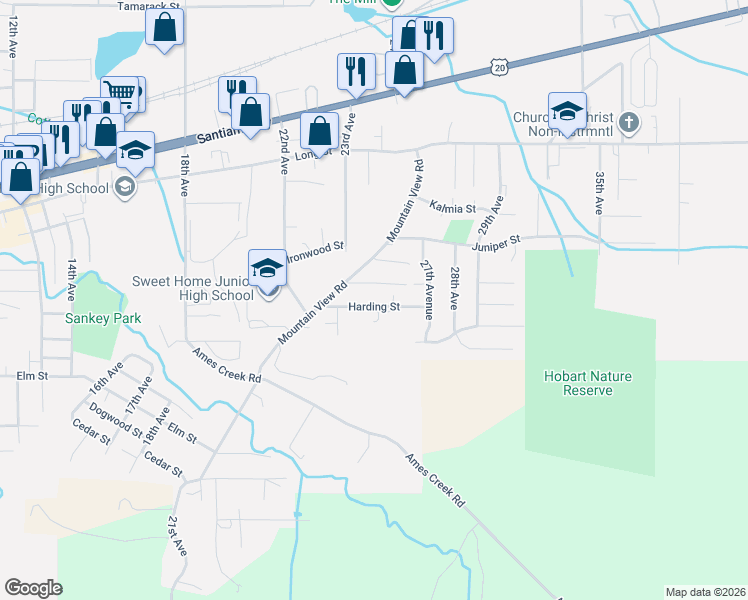 map of restaurants, bars, coffee shops, grocery stores, and more near 2312 Harding St in Sweet Home