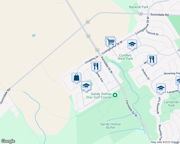 map of restaurants, bars, coffee shops, grocery stores, and more near in Barrie