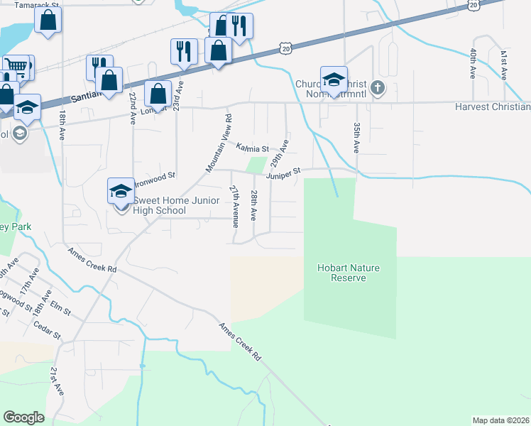 map of restaurants, bars, coffee shops, grocery stores, and more near 842 29th Avenue in Sweet Home