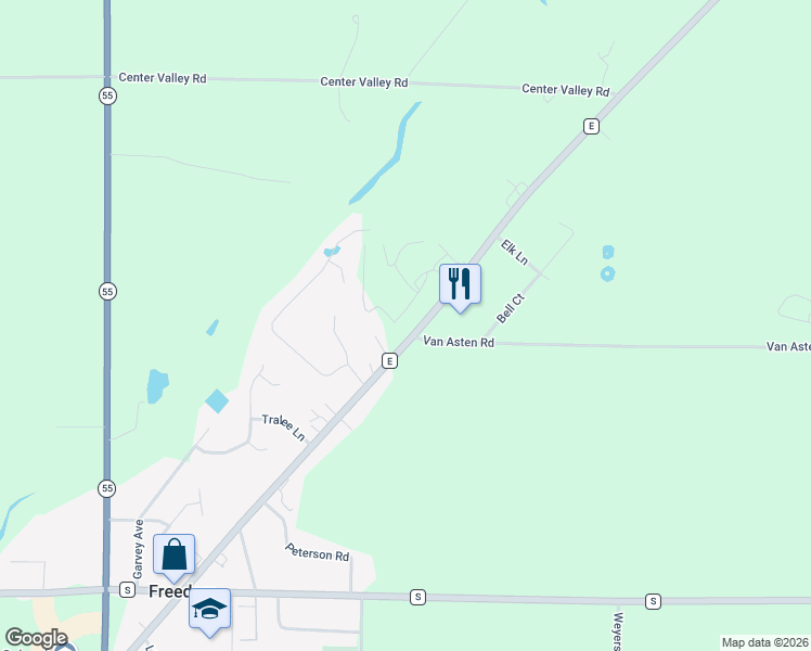 map of restaurants, bars, coffee shops, grocery stores, and more near N4307 County Road E in Kaukauna