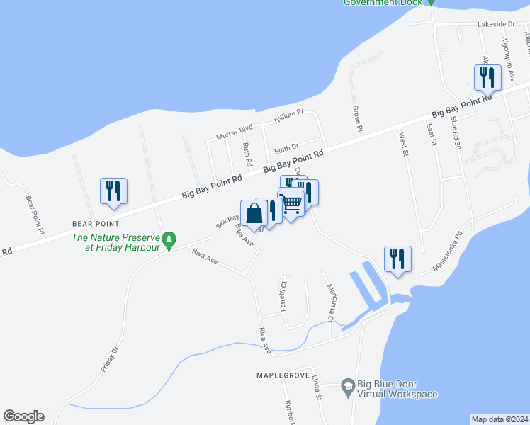 map of restaurants, bars, coffee shops, grocery stores, and more near in Innisfil