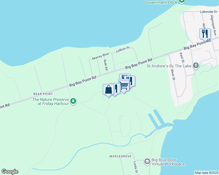 map of restaurants, bars, coffee shops, grocery stores, and more near in Innisfil
