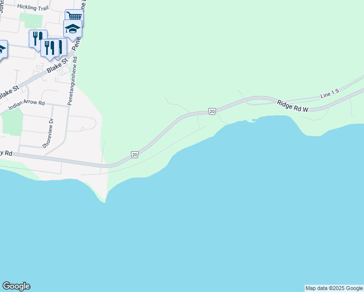 map of restaurants, bars, coffee shops, grocery stores, and more near 3 Barrie Terrace in Barrie