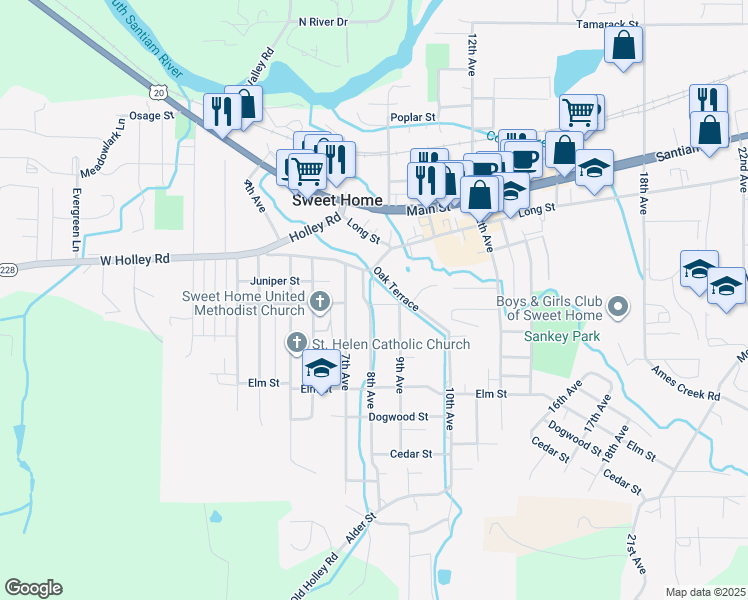 map of restaurants, bars, coffee shops, grocery stores, and more near 845 8th Avenue in Sweet Home