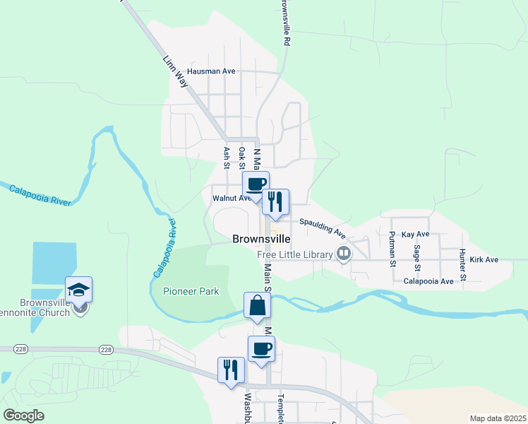 map of restaurants, bars, coffee shops, grocery stores, and more near 421 North Main Street in Brownsville