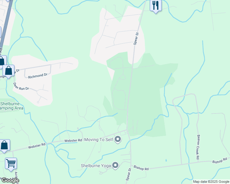 map of restaurants, bars, coffee shops, grocery stores, and more near 155 Elmore Street in Shelburne