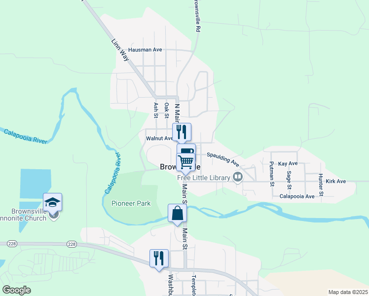 map of restaurants, bars, coffee shops, grocery stores, and more near 421 North Main Street in Brownsville