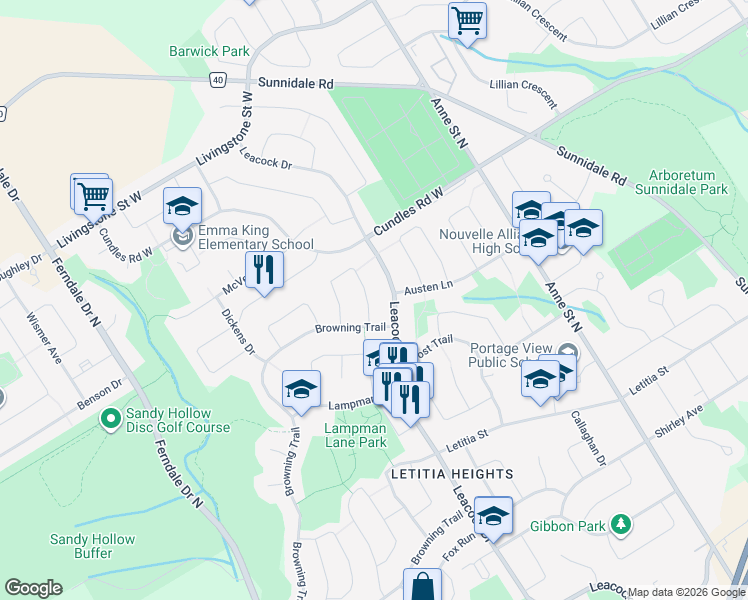 map of restaurants, bars, coffee shops, grocery stores, and more near 17 Mowat Crescent in Barrie