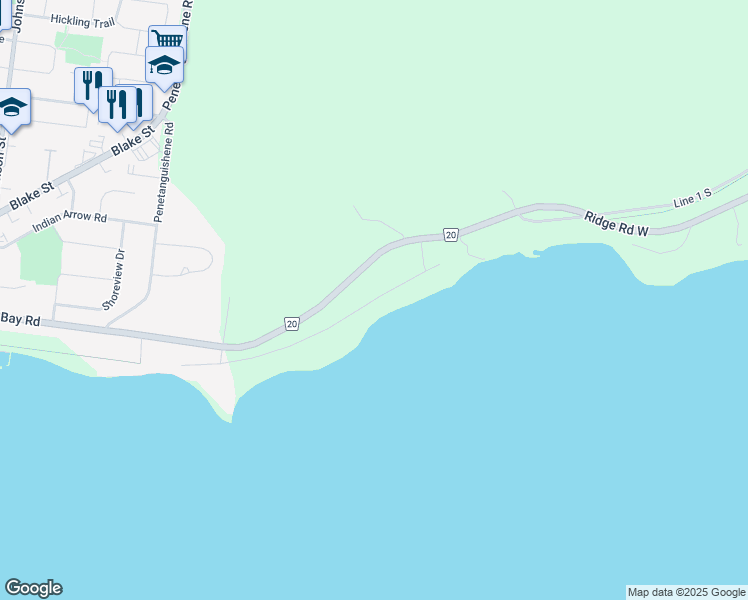 map of restaurants, bars, coffee shops, grocery stores, and more near 8 Barrie Terrace in Barrie