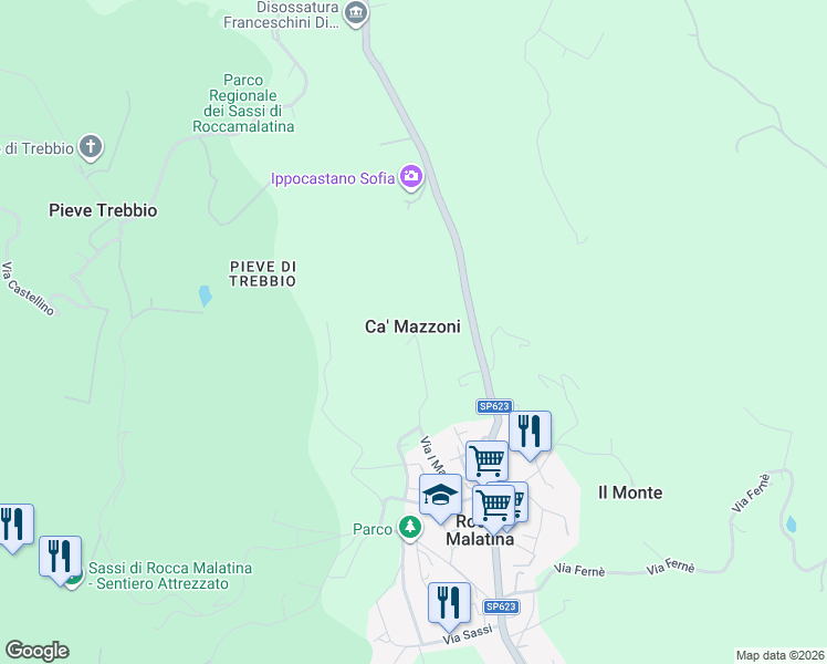 map of restaurants, bars, coffee shops, grocery stores, and more near 381 Via I Maggio in Ca' Mazzoni
