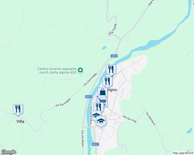 map of restaurants, bars, coffee shops, grocery stores, and more near 136 Via dei Mulini in Savigno