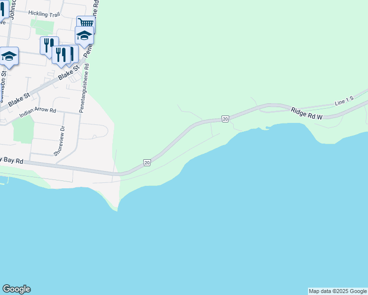 map of restaurants, bars, coffee shops, grocery stores, and more near 8 Barrie Terrace in Barrie