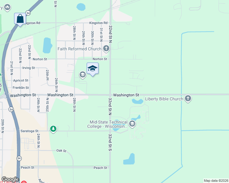 map of restaurants, bars, coffee shops, grocery stores, and more near 3231 Washington Street in Wisconsin Rapids