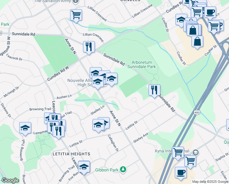 map of restaurants, bars, coffee shops, grocery stores, and more near 8 Kearsey Court in Barrie