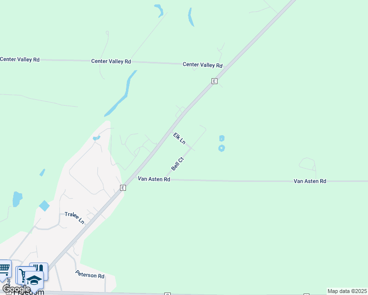map of restaurants, bars, coffee shops, grocery stores, and more near W1765 Elk Lane in Kaukauna