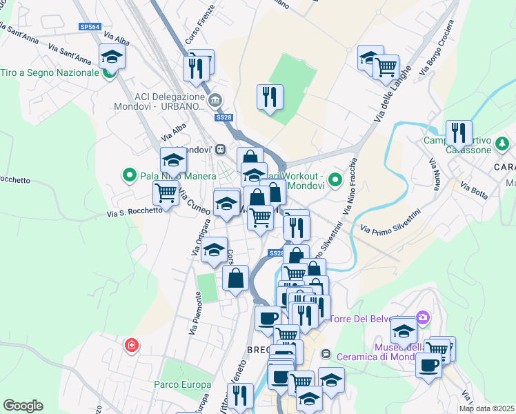 map of restaurants, bars, coffee shops, grocery stores, and more near in Mondovì