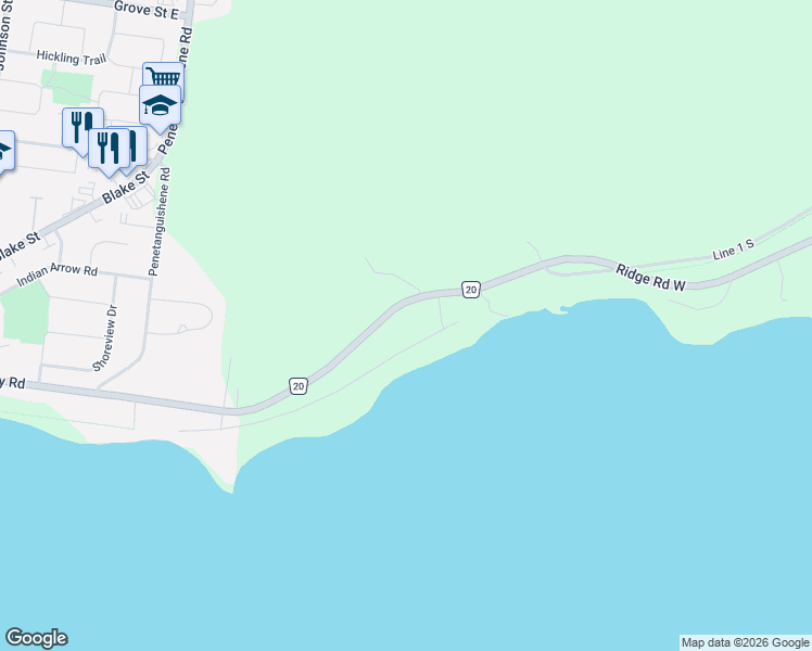 map of restaurants, bars, coffee shops, grocery stores, and more near 2 Barrie Terrace in Barrie