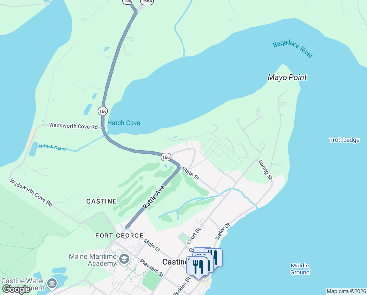 map of restaurants, bars, coffee shops, grocery stores, and more near 23 Windmill Hill Lane in Castine