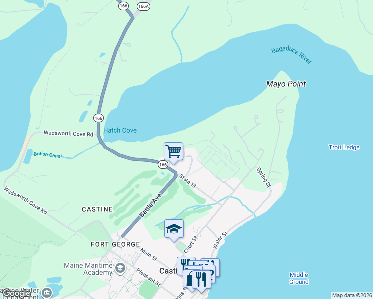 map of restaurants, bars, coffee shops, grocery stores, and more near 23 Windmill Hill Lane in Castine
