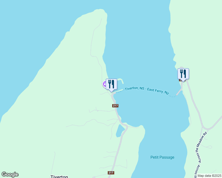 map of restaurants, bars, coffee shops, grocery stores, and more near Highway 217 in Tiverton