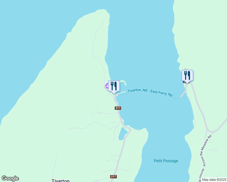 map of restaurants, bars, coffee shops, grocery stores, and more near Highway 217 in Tiverton