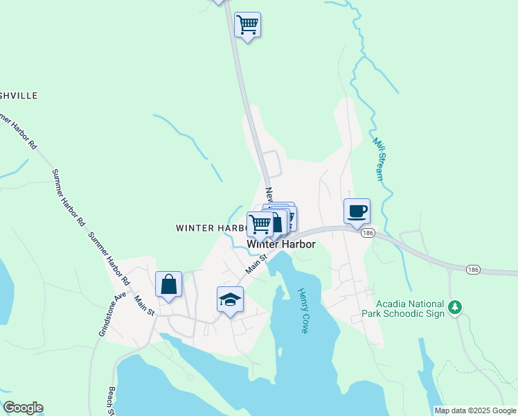 map of restaurants, bars, coffee shops, grocery stores, and more near 49 Newman Street in Winter Harbor