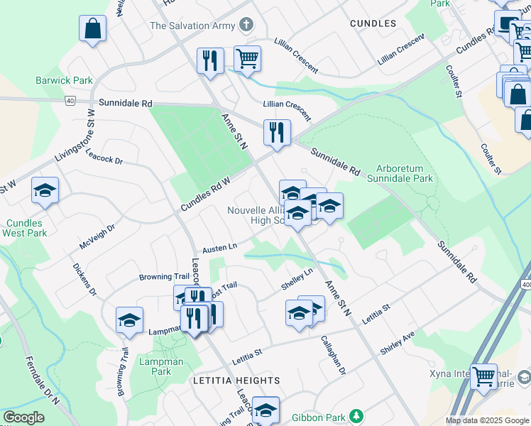 map of restaurants, bars, coffee shops, grocery stores, and more near in Barrie