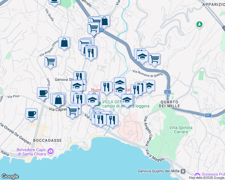 map of restaurants, bars, coffee shops, grocery stores, and more near 4 Viale Cembrano in Genova