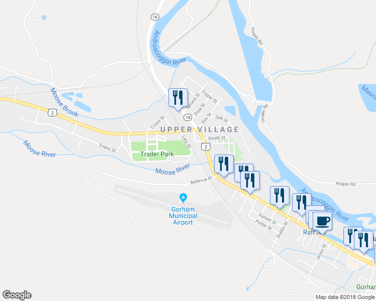 map of restaurants, bars, coffee shops, grocery stores, and more near 14 Lary Street in Gorham