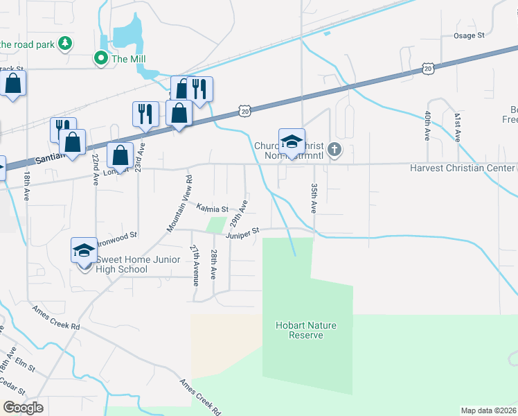 map of restaurants, bars, coffee shops, grocery stores, and more near 2968 Kalmia Court in Sweet Home