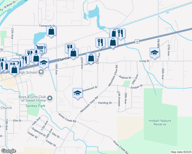 map of restaurants, bars, coffee shops, grocery stores, and more near 1060 23rd Avenue in Sweet Home