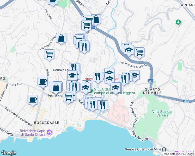 map of restaurants, bars, coffee shops, grocery stores, and more near 4 Viale Cembrano in Genoa