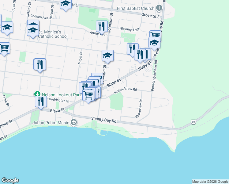 map of restaurants, bars, coffee shops, grocery stores, and more near 22 Indian Arrow Road in Barrie