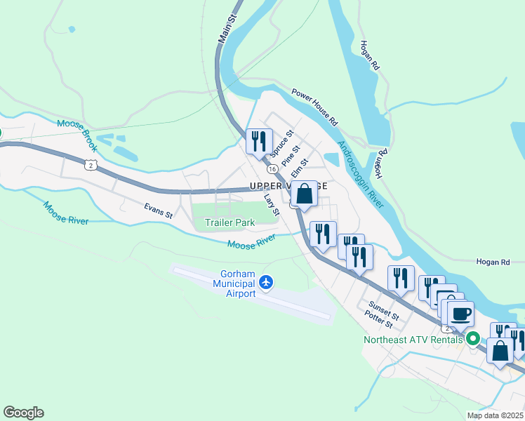 map of restaurants, bars, coffee shops, grocery stores, and more near 14 Lary Street in Gorham