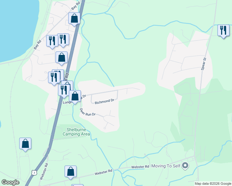 map of restaurants, bars, coffee shops, grocery stores, and more near 262 Richmond Drive in Shelburne