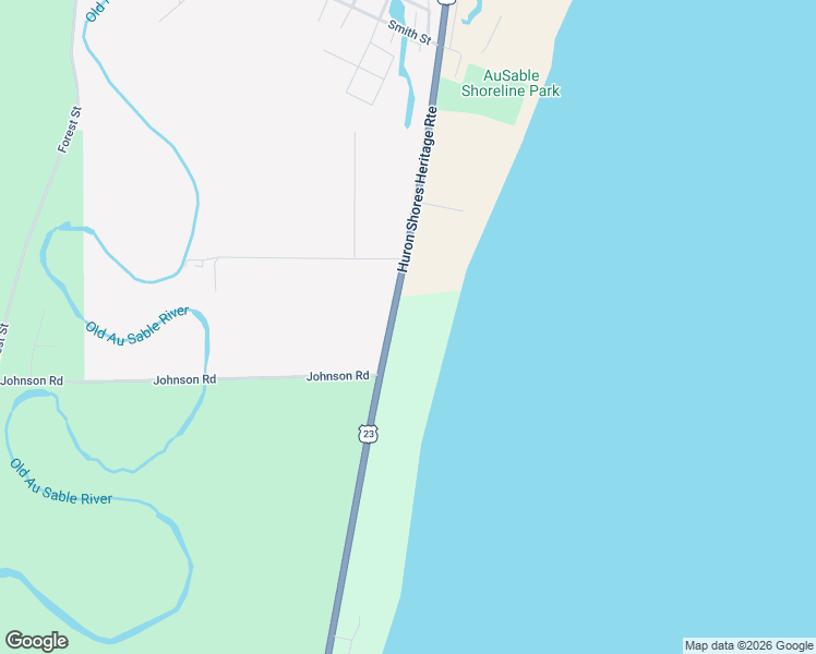 map of restaurants, bars, coffee shops, grocery stores, and more near 4000-4120 North Huron Road in Au Sable Charter Township