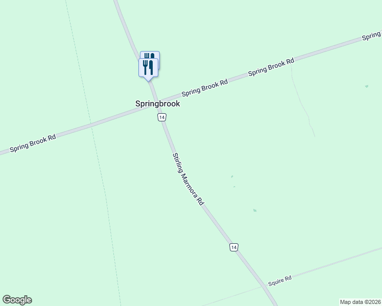 map of restaurants, bars, coffee shops, grocery stores, and more near 4746 A Stirling Marmora Road in Springbrook