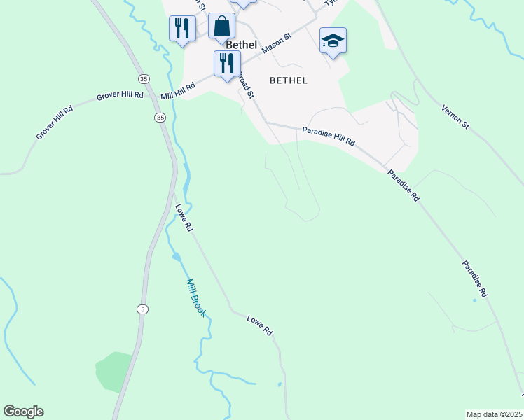 map of restaurants, bars, coffee shops, grocery stores, and more near Fairway Road in Bethel