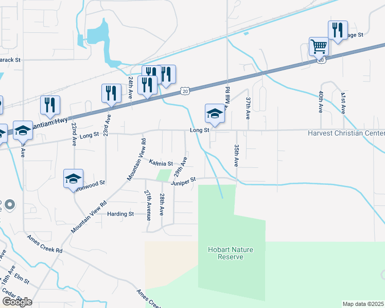 map of restaurants, bars, coffee shops, grocery stores, and more near 2968 Kalmia Court in Sweet Home