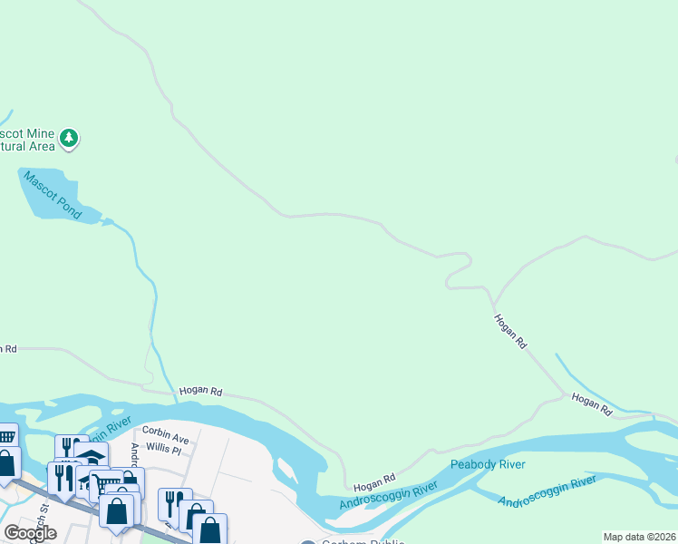 map of restaurants, bars, coffee shops, grocery stores, and more near Unnamed Road in Gorham