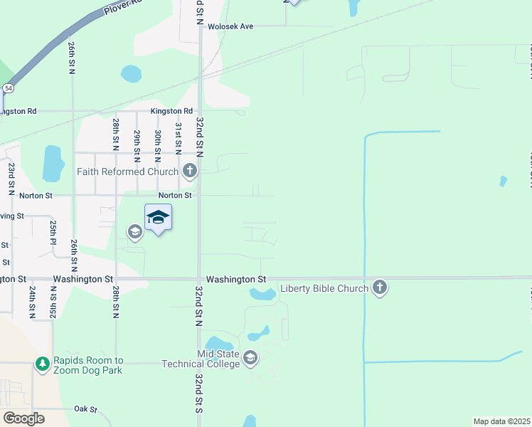map of restaurants, bars, coffee shops, grocery stores, and more near 3540 Norton Street in Wisconsin Rapids
