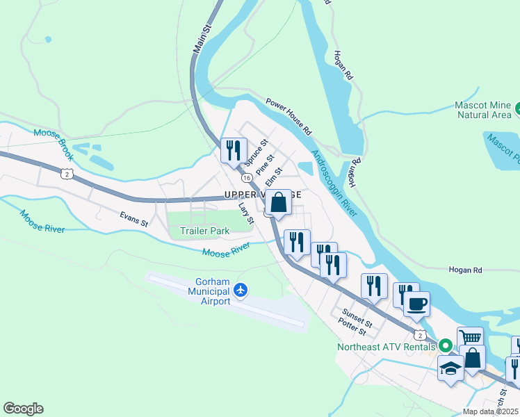 map of restaurants, bars, coffee shops, grocery stores, and more near 14 Lary Street in Gorham