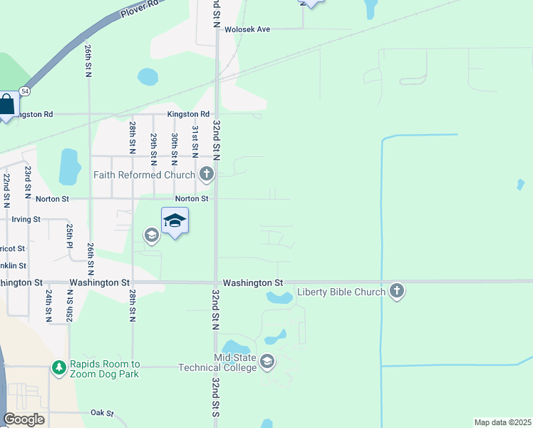 map of restaurants, bars, coffee shops, grocery stores, and more near 3540 Norton Street in Wisconsin Rapids