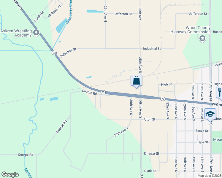 map of restaurants, bars, coffee shops, grocery stores, and more near 2820 West Grand Avenue in Wisconsin Rapids