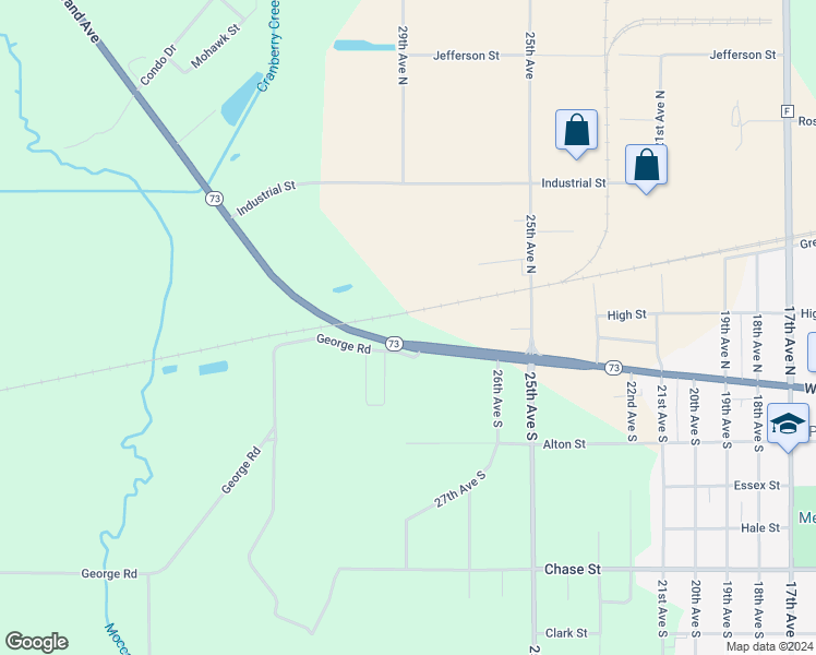 map of restaurants, bars, coffee shops, grocery stores, and more near 2820 West Grand Avenue in Wisconsin Rapids