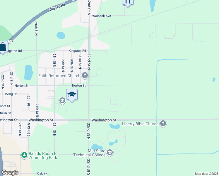 map of restaurants, bars, coffee shops, grocery stores, and more near 3421 Norton Street in Wisconsin Rapids